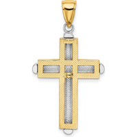 14K Two-Tone Beveled Cross Pendant with Rhodium Plating - 36.4mm Length by Oro Pregiato