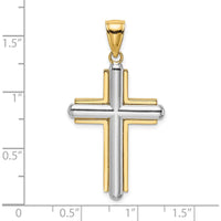 14K Two-Tone Beveled Cross Pendant with Rhodium Plating - 36.4mm Length by Oro Pregiato