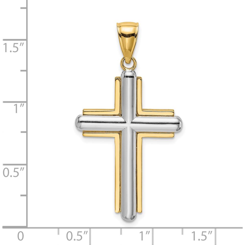 14K Two-Tone Beveled Cross Pendant with Rhodium Plating - 36.4mm Length by Oro Pregiato