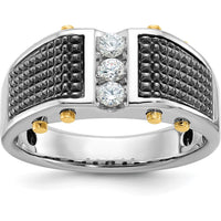 14K Two-Tone Black Rhodium Men’s Polished and Textured 3-Stone Diamond Ring - 0.09 Carats Total Diamond Weight by IBGoodman