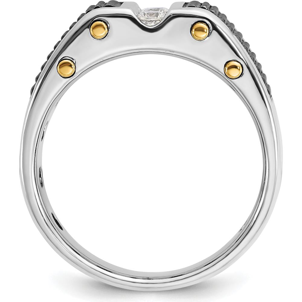 14K Two-Tone Black Rhodium Men’s Polished and Textured 3-Stone Diamond Ring - 0.09 Carats Total Diamond Weight by IBGoodman