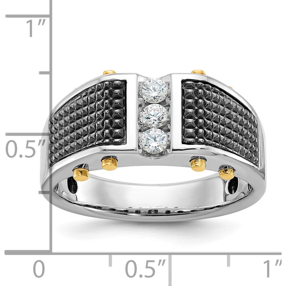 14K Two-Tone Black Rhodium Men’s Polished and Textured 3-Stone Diamond Ring - 0.09 Carats Total Diamond Weight by IBGoodman