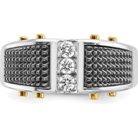 14K Two-Tone Black Rhodium Men’s Polished and Textured 3-Stone Diamond Ring - 0.09 Carats Total Diamond Weight by IBGoodman
