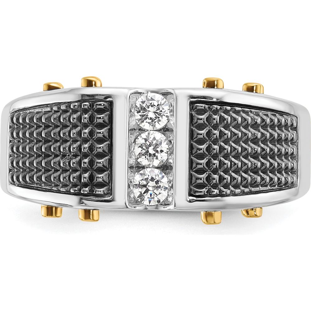 14K Two-Tone Black Rhodium Men’s Polished and Textured 3-Stone Diamond Ring - 0.09 Carats Total Diamond Weight by IBGoodman