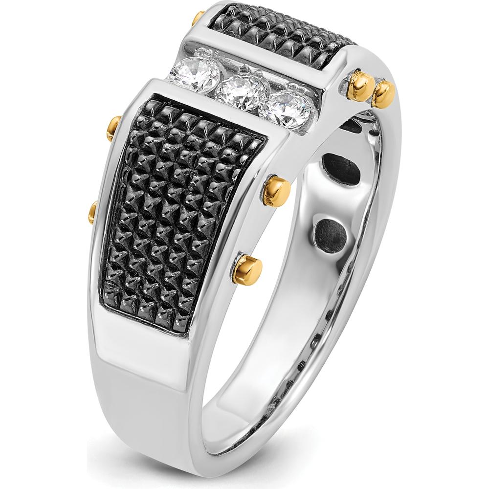 14K Two-Tone Black Rhodium Men’s Polished and Textured 3-Stone Diamond Ring - 0.09 Carats Total Diamond Weight by IBGoodman