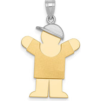 14K Two-Tone Boy with Cap Engravable Pendant Charm - 30mm Length, 20mm Width by Oro Pregiato