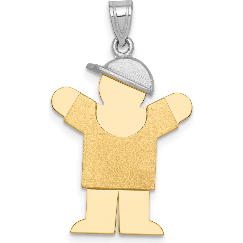 14K Two-Tone Boy with Cap Engravable Pendant Charm - 30mm Length, 20mm Width by Oro Pregiato
