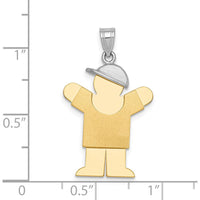 14K Two-Tone Boy with Cap Engravable Pendant Charm - 30mm Length, 20mm Width by Oro Pregiato