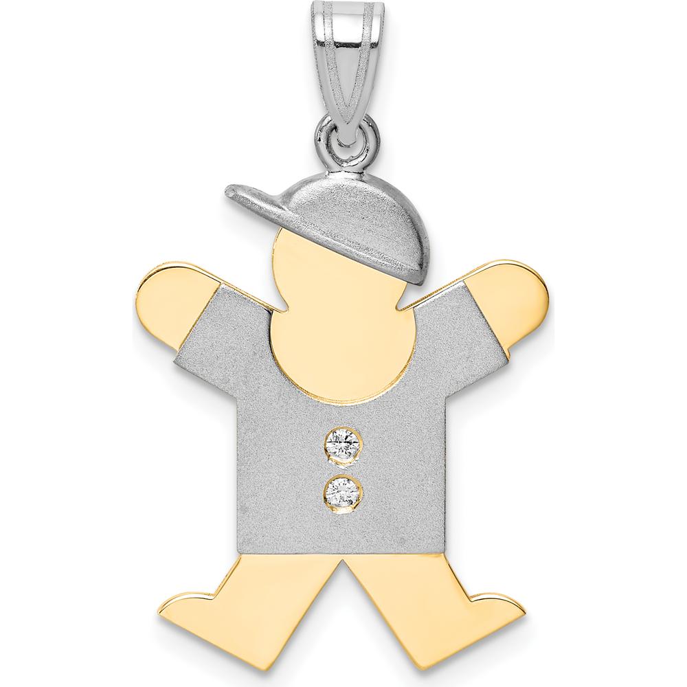 14K Two-Tone Boy with Hat Pendant featuring Round Diamonds - 0.015 Carat Total Diamond Weight by Oro Pregiato
