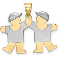 14K Two-Tone Boys Engravable Kiss Charm Pendant - 22mm Length, 25mm Width by Oro Pregiato