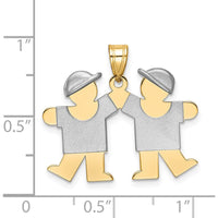 14K Two-Tone Boys Engravable Kiss Charm Pendant - 22mm Length, 25mm Width by Oro Pregiato