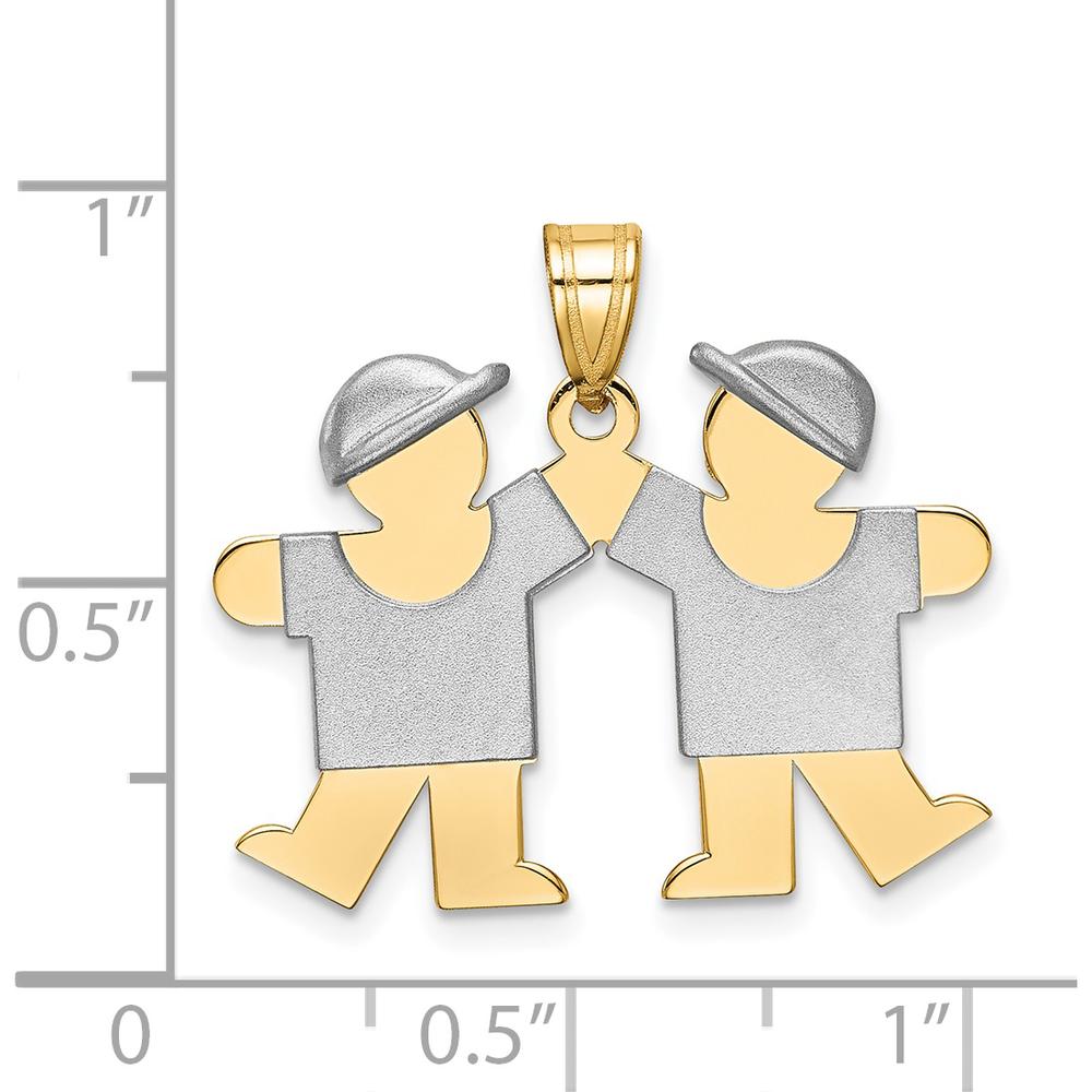 14K Two-Tone Boys Engravable Kiss Charm Pendant - 22mm Length, 25mm Width by Oro Pregiato