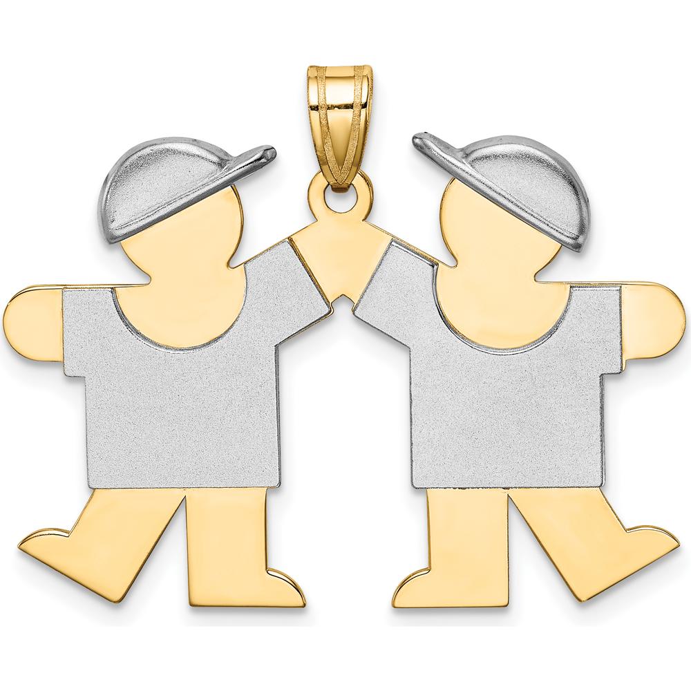 14K Two-Tone Boys Engravable Kiss Charm Pendant - 25mm x 35mm by Oro Pregiato