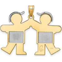 14K Two-Tone Boys Engravable Kiss Charm Pendant - 25mm x 35mm by Oro Pregiato