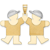 14K Two-Tone Boys Kiss Engravable Charm Pendant - 31mm x 33mm by Oro Pregiato