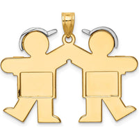 14K Two-Tone Boys Kiss Engravable Charm Pendant - 31mm x 33mm by Oro Pregiato