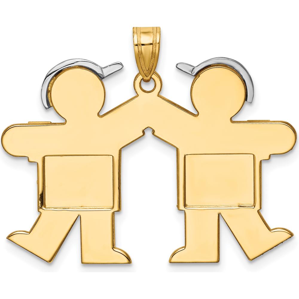 14K Two-Tone Boys Kiss Engravable Charm Pendant - 31mm x 33mm by Oro Pregiato