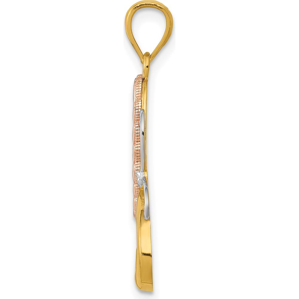 14K Two-Tone Butterfly Pendant with Hearts Design in Polished Gold and Rhodium Accents by Oro Pregiato