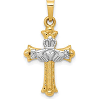 14K Two-Tone Claddagh Cross Pendant - Faith, Love & Loyalty Design by Oro Pregiato