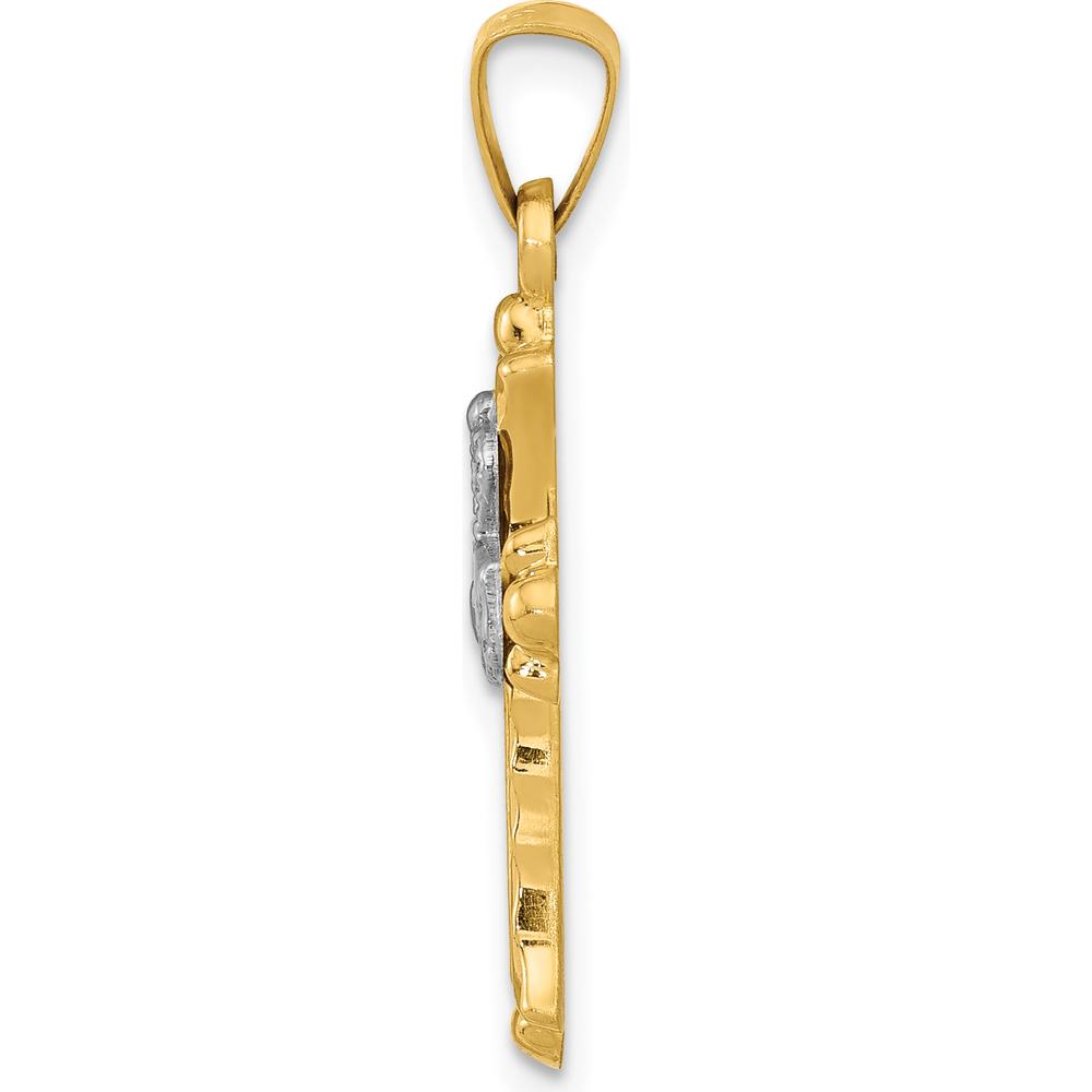 14K Two-Tone Claddagh Cross Pendant - Faith, Love & Loyalty Design by Oro Pregiato