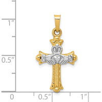14K Two-Tone Claddagh Cross Pendant - Faith, Love & Loyalty Design by Oro Pregiato