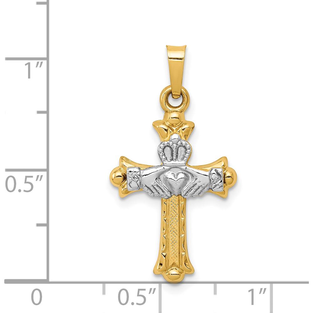 14K Two-Tone Claddagh Cross Pendant - Faith, Love & Loyalty Design by Oro Pregiato