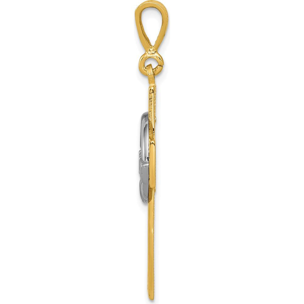 14K Two-Tone Claddagh Cross Pendant with Textured Back - Symbol of Love and Loyalty by Oro Pregiato