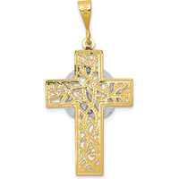 14K Two-Tone Claddagh Cross Pendant with Textured Back - Symbol of Love and Loyalty by Oro Pregiato