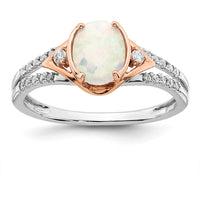 14K Two-Tone Created Opal and Diamond Ring with 20 Round Diamonds - 0.38 Carat Total Opal Weight, 0.02 Carat Total Diamond Weight by 0