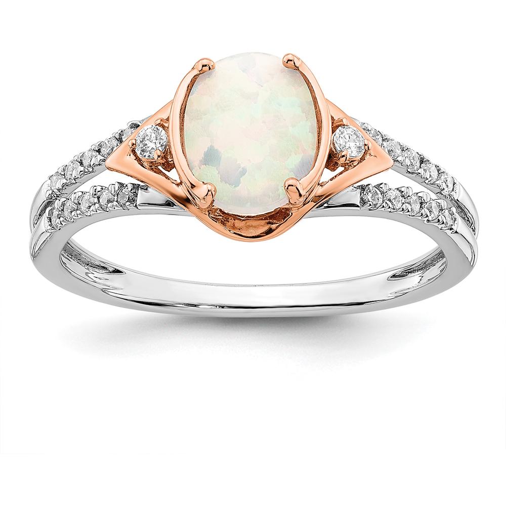 14K Two-Tone Created Opal and Diamond Ring with 20 Round Diamonds - 0.38 Carat Total Opal Weight, 0.02 Carat Total Diamond Weight by 0