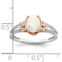 14K Two-Tone Created Opal and Diamond Ring with 20 Round Diamonds - 0.38 Carat Total Opal Weight, 0.02 Carat Total Diamond Weight by 0