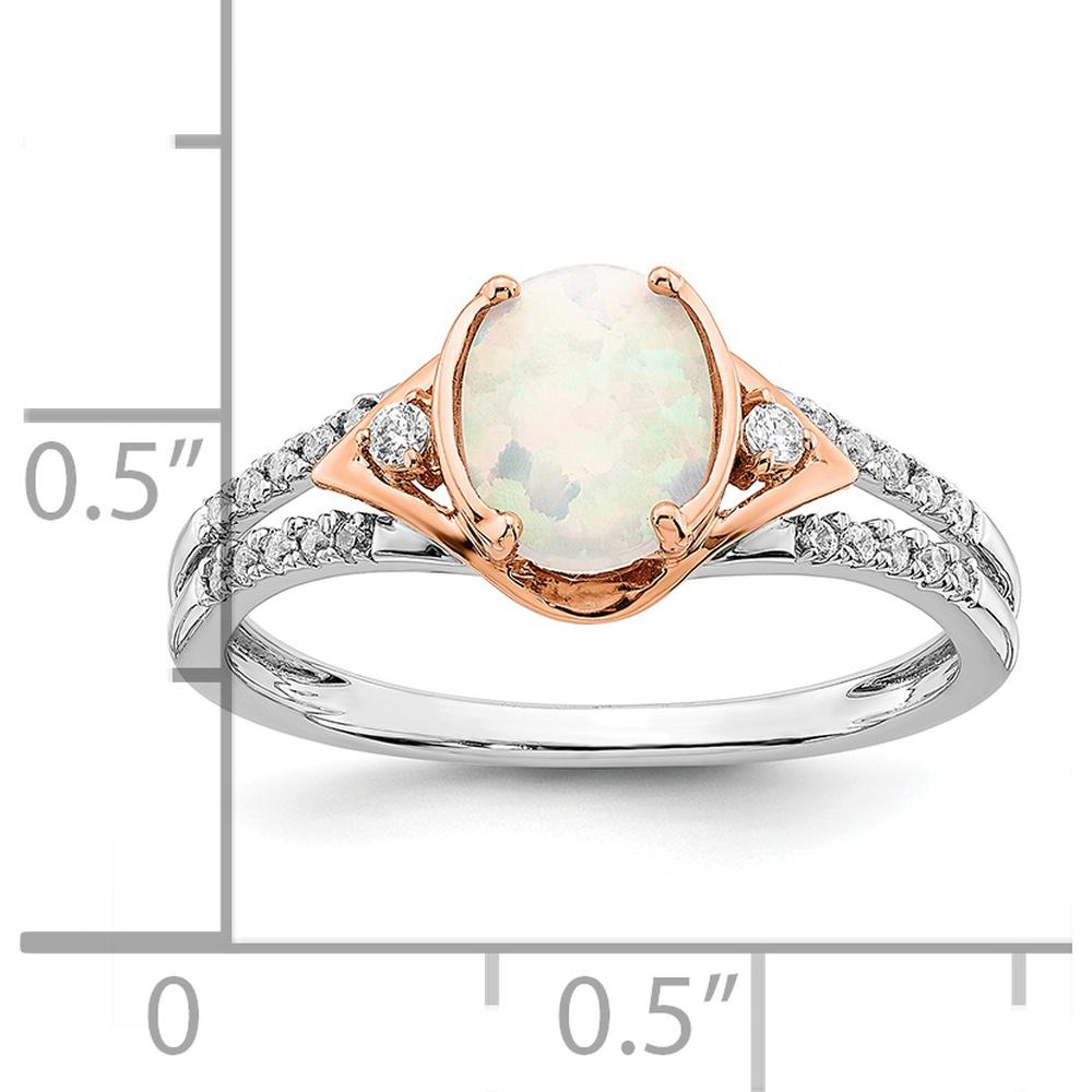 14K Two-Tone Created Opal and Diamond Ring with 20 Round Diamonds - 0.38 Carat Total Opal Weight, 0.02 Carat Total Diamond Weight by 0