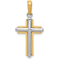 14K Two-Tone Cross Pendant in Yellow and White Gold - 31mm Length by Oro Pregiato