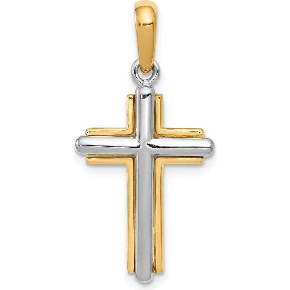 14K Two-Tone Cross Pendant in Yellow and White Gold - 31mm Length by Oro Pregiato