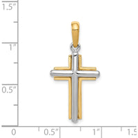 14K Two-Tone Cross Pendant in Yellow and White Gold - 31mm Length by Oro Pregiato