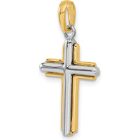 14K Two-Tone Cross Pendant in Yellow and White Gold - 31mm Length by Oro Pregiato