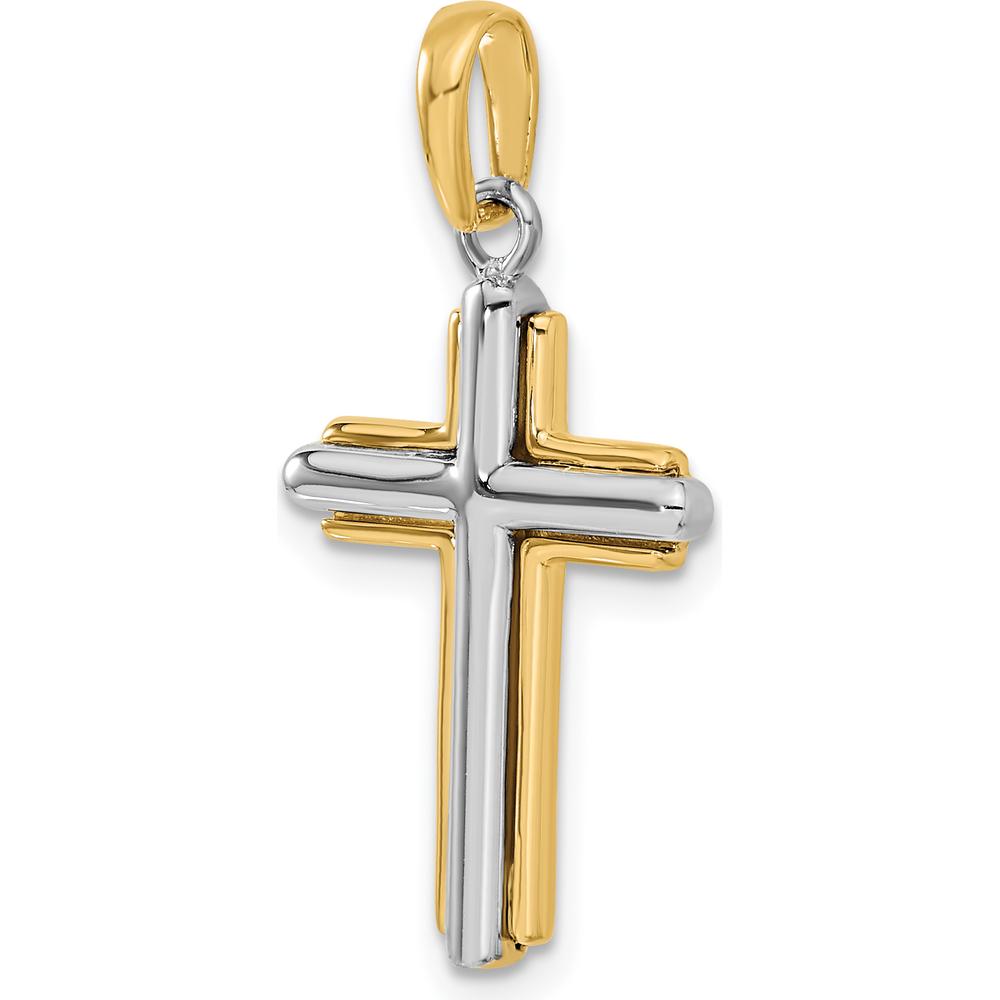 14K Two-Tone Cross Pendant in Yellow and White Gold - 31mm Length by Oro Pregiato