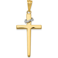 14K Two-Tone Cross Pendant with Crown of Thorns - 44mm Length by Oro Pregiato