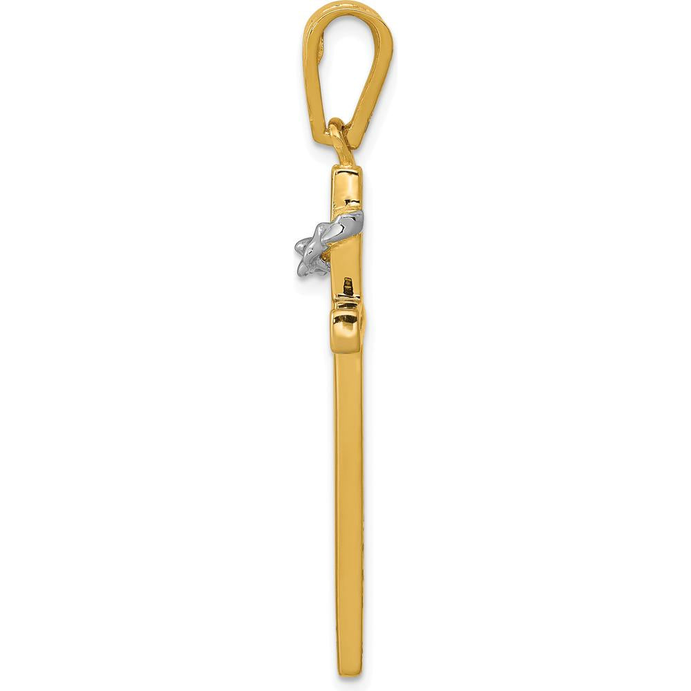 14K Two-Tone Cross Pendant with Crown of Thorns - 44mm Length by Oro Pregiato
