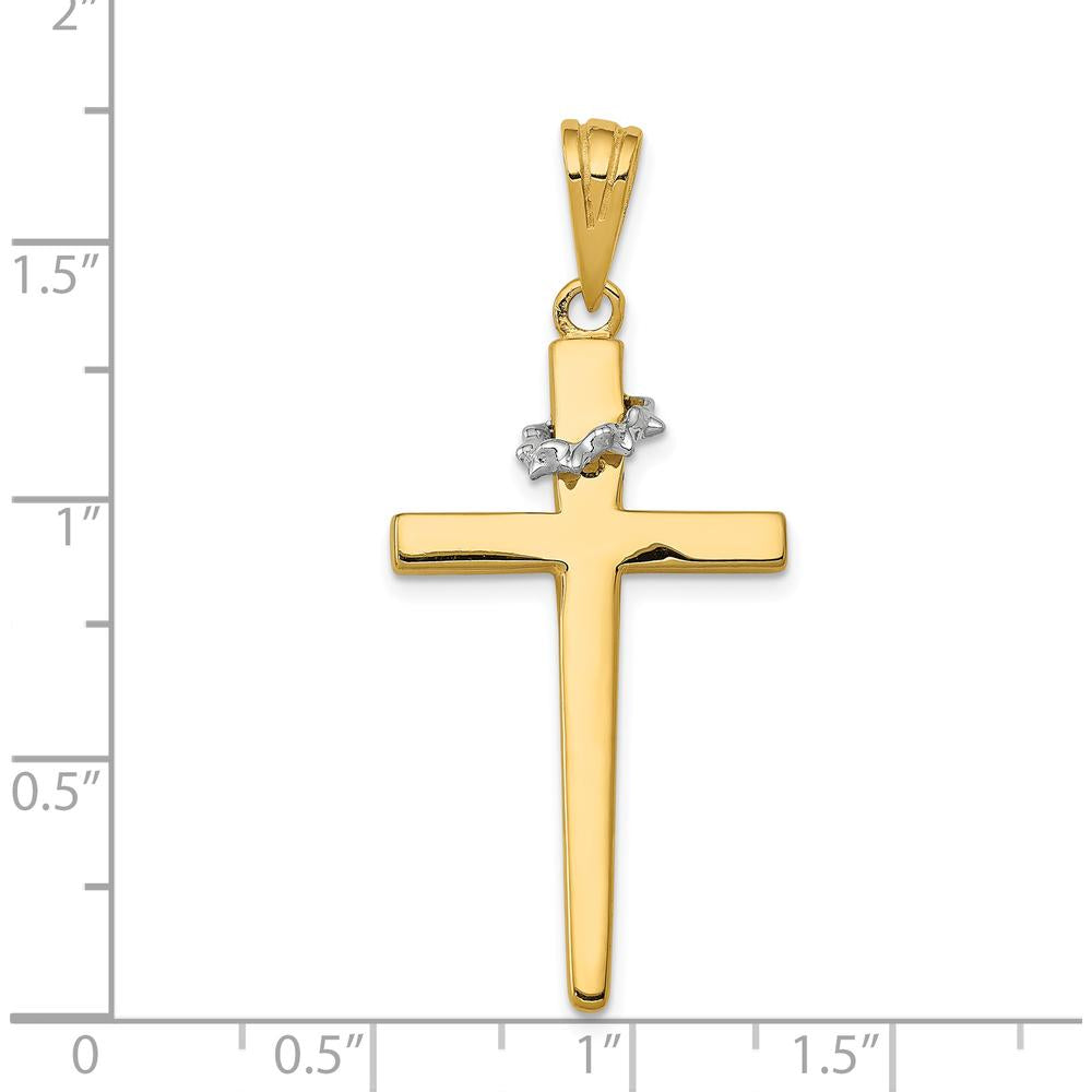 14K Two-Tone Cross Pendant with Crown of Thorns - 44mm Length by Oro Pregiato