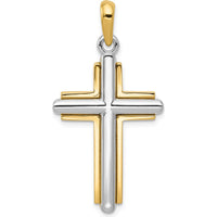 14K Two-Tone Cross Pendant with Polished Finish - 37mm x 20mm by Oro Pregiato