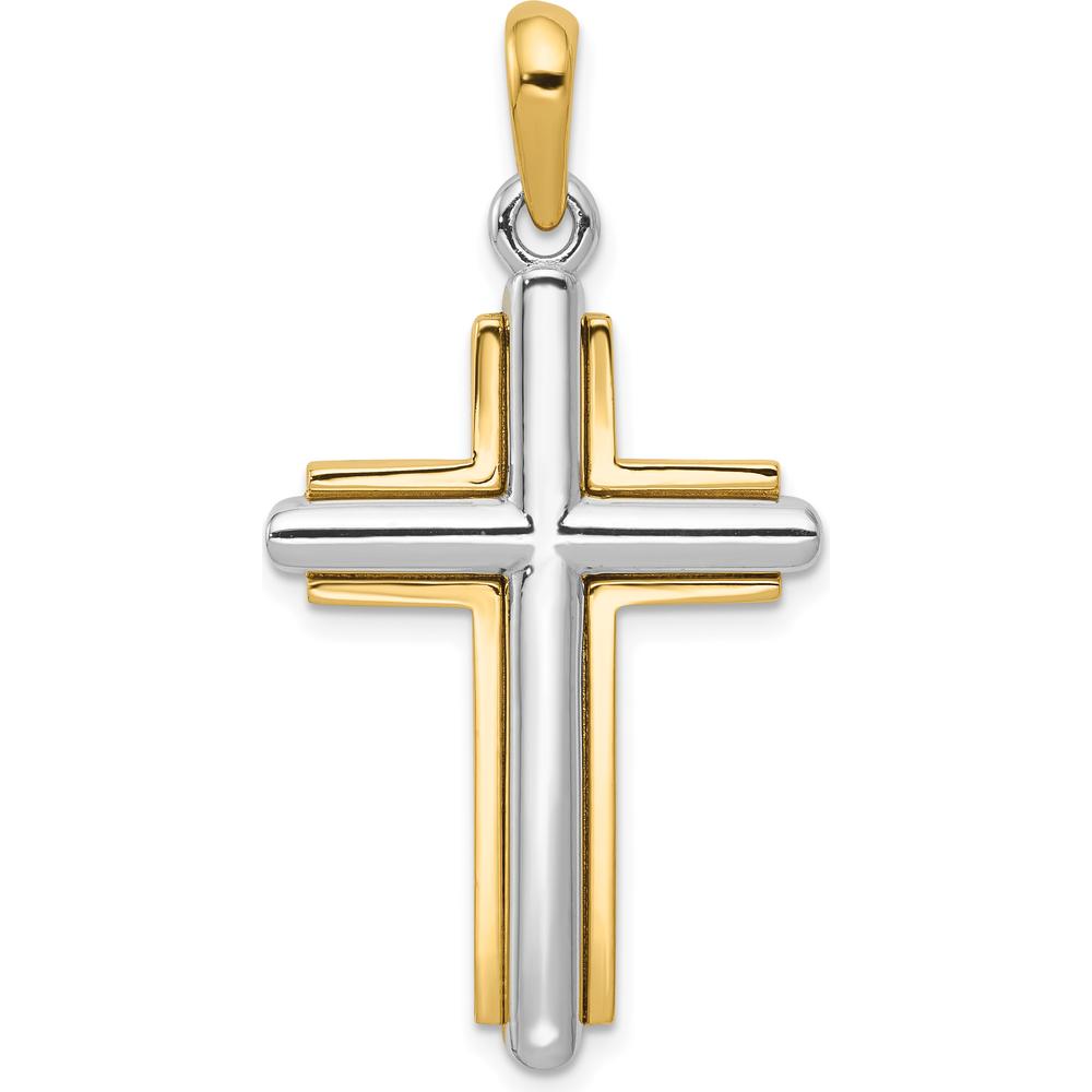 14K Two-Tone Cross Pendant with Polished Finish - 37mm x 20mm by Oro Pregiato