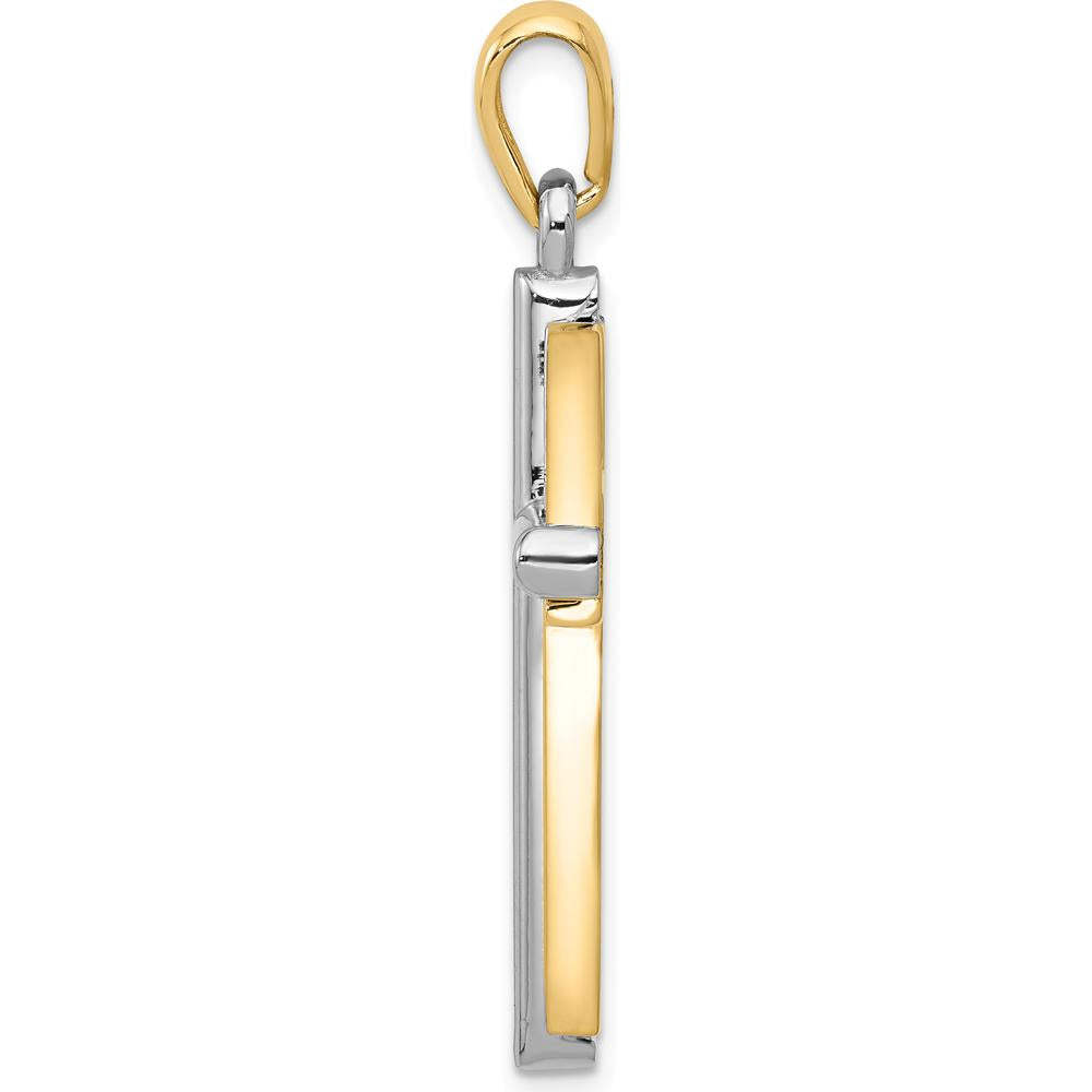 14K Two-Tone Cross Pendant with Polished Finish - 37mm x 20mm by Oro Pregiato