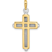 14K Two-Tone Cross Pendant with Polished Finish - 37mm x 20mm by Oro Pregiato