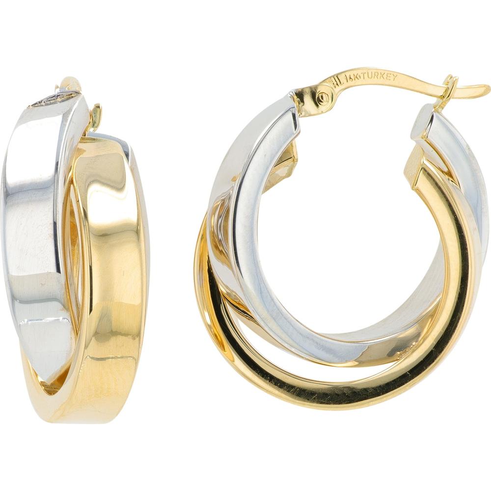 14K Two-Tone Crossover Hoop Earrings - Elegant Gold Design
