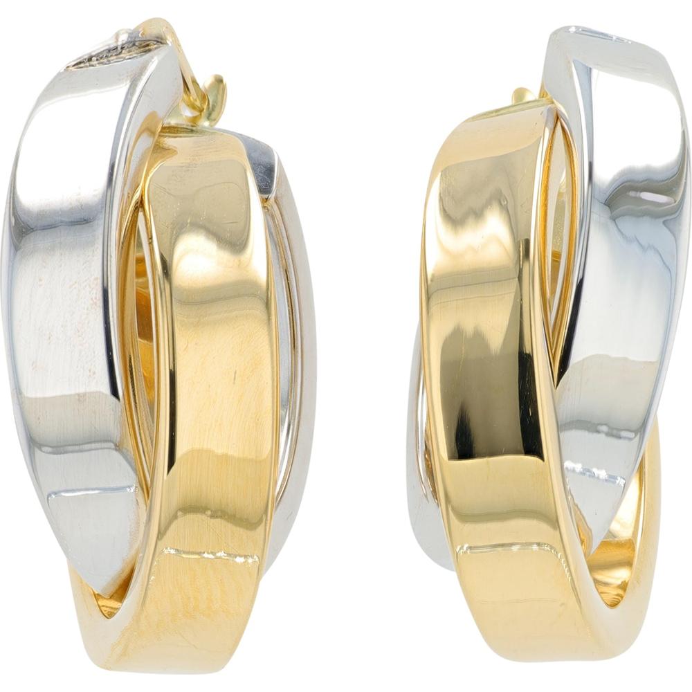 14K Two-Tone Crossover Hoop Earrings - Elegant Gold Design