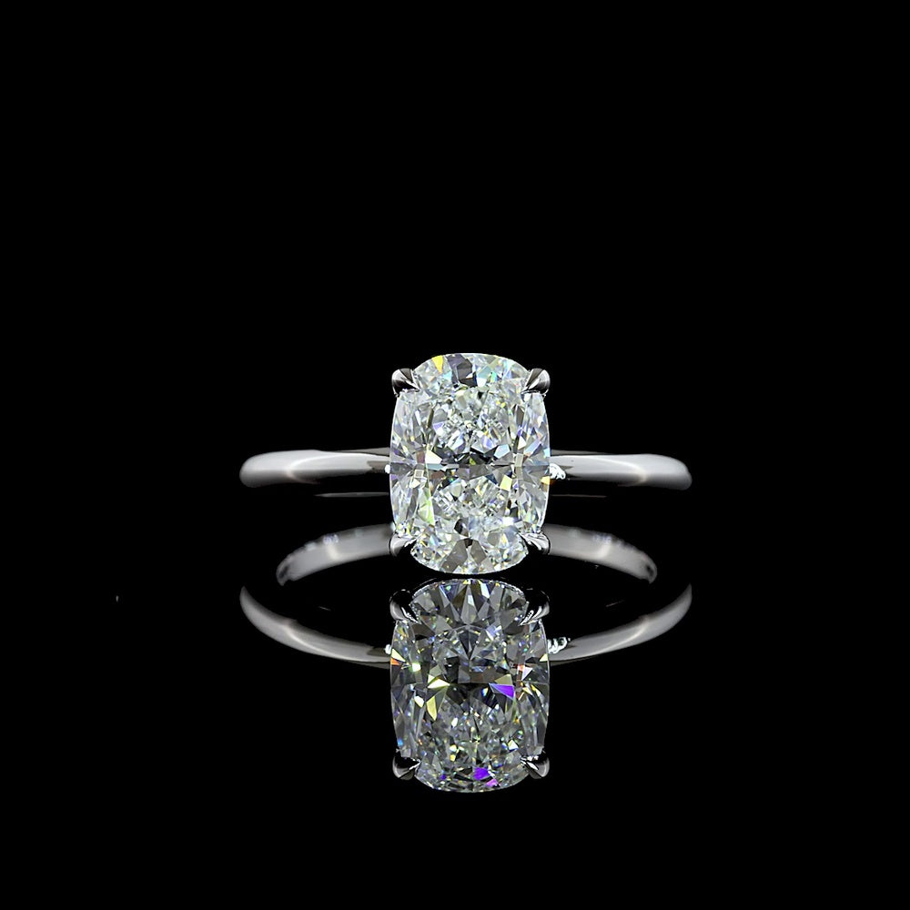 14K Two Tone Cushion Brilliant Cut Lab Diamond Solitaire Ring - 2.12 Carat F VVS2 IGI Certified - Covaloro Fine Jewelry