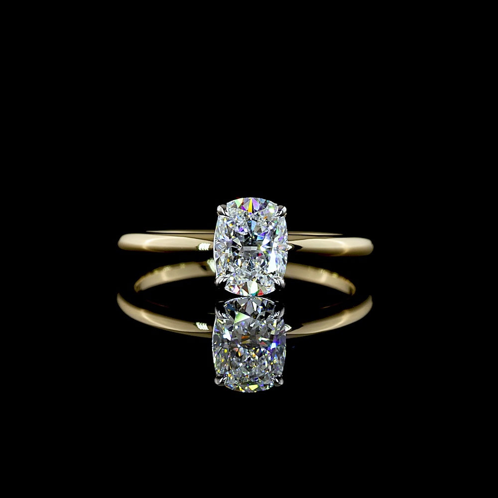 14K Two Tone Cushion Brilliant Solitaire Engagement Ring with 1.03 Carat Lab Grown E VVS2 Diamond - Covaloro Fine Jewelry