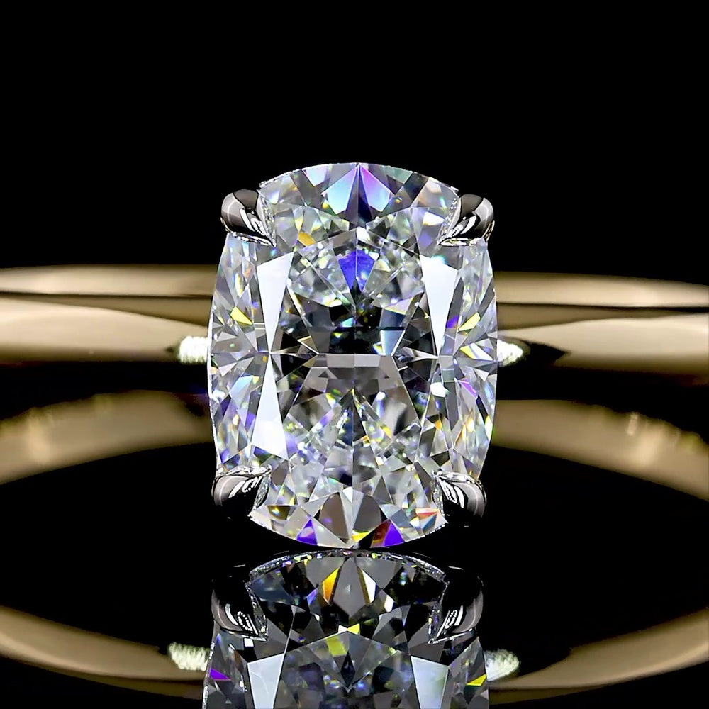 14K Two Tone Cushion Brilliant Solitaire Engagement Ring with 1.03 Carat Lab Grown E VVS2 Diamond - Covaloro Fine Jewelry