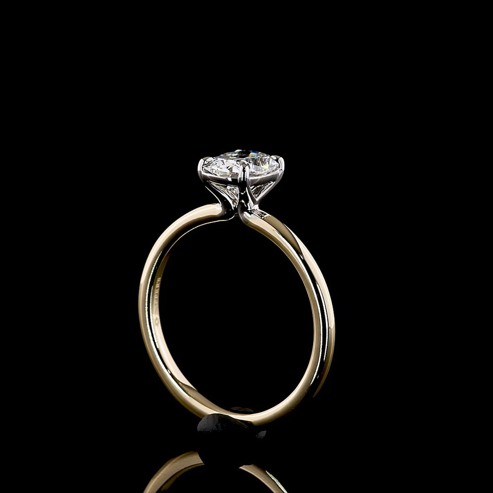14K Two Tone Cushion Brilliant Solitaire Engagement Ring with 1.03 Carat Lab Grown E VVS2 Diamond - Covaloro Fine Jewelry